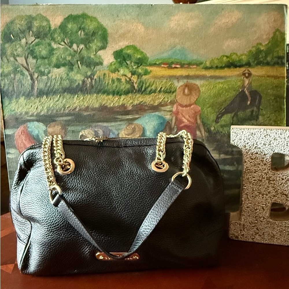 Versace Black Leather Handbag with Gold Chain Straps